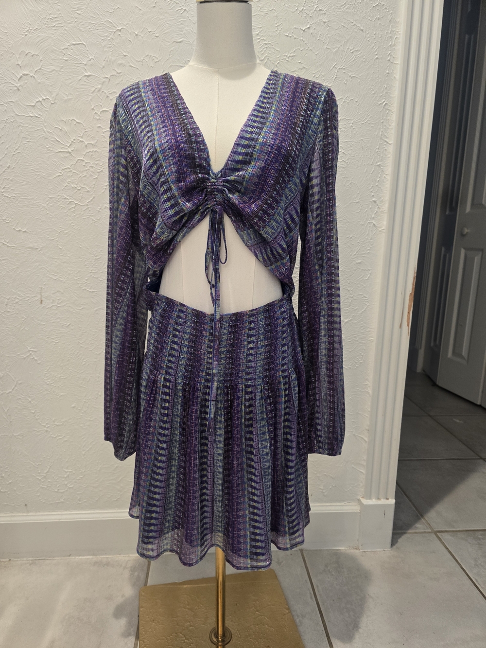 Ramy Brook XL Purple Metallic Shimmer Cutout Ruched Mini Dress